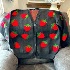 NEW strawberry embroidered detail cardigan size XL